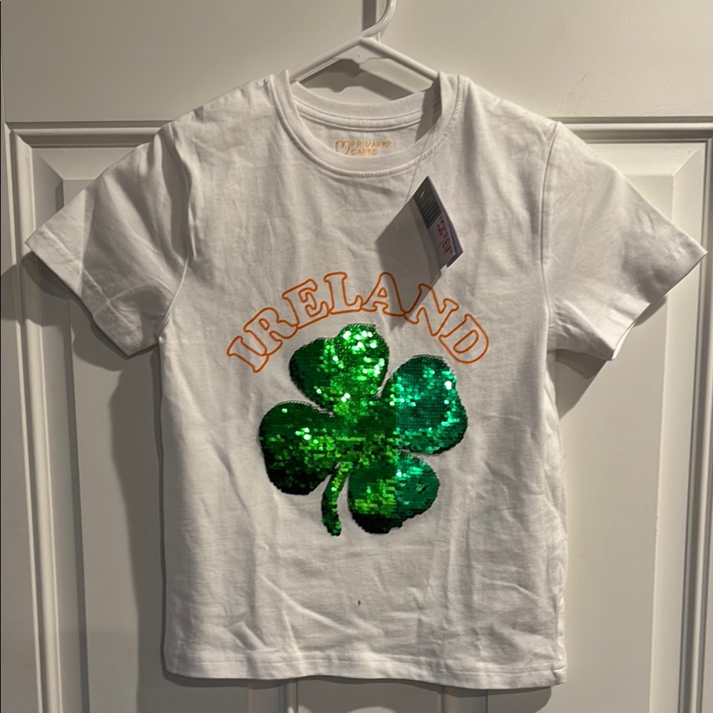 NWT IRELAND Flip Sequin White Clover Kids Shirt